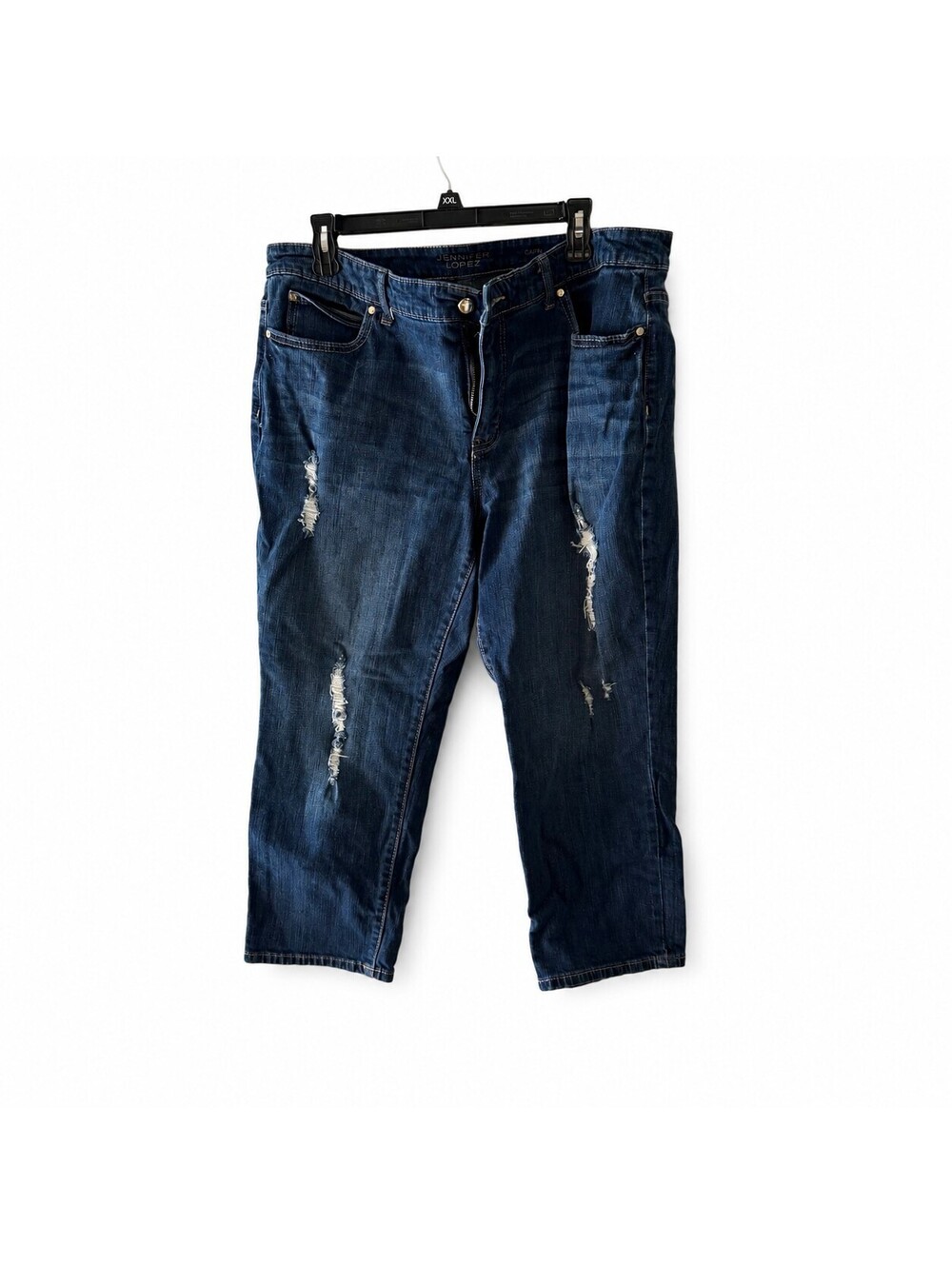 Jennifer Lopez Women's Y2K inspired Capri Jeans Size 16W Distressed Dark Wash